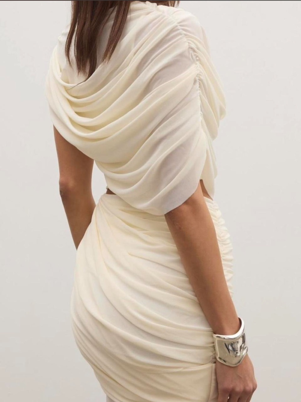 Zara Cream Draped Midi Dress - Picture 4 of 6